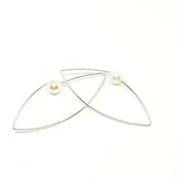 New Stamped 925 Imitation Pearl Illusion Wire Earring - Picture 1 of 4